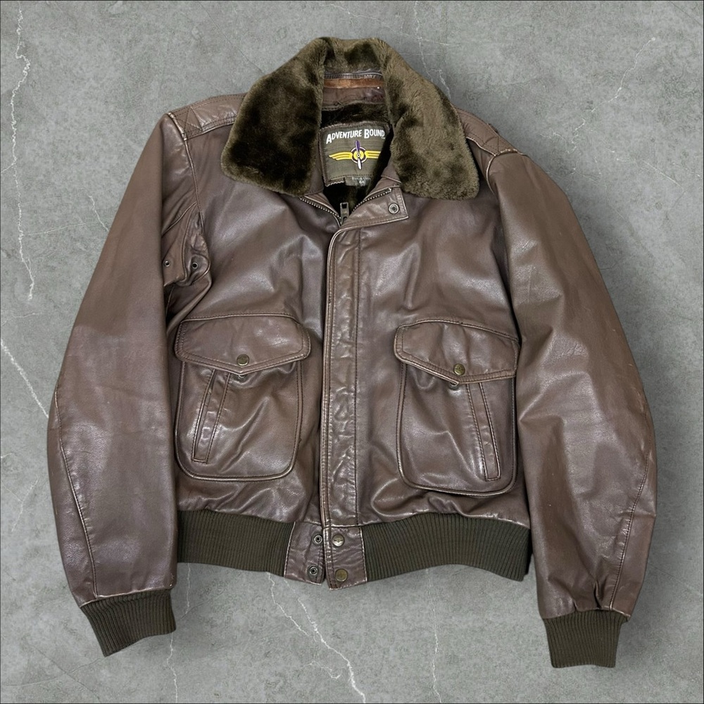 Vintage Adventure Bound Leather Jacket‎ Mens 44 Brown Grais A-2  Bomber Sherpa